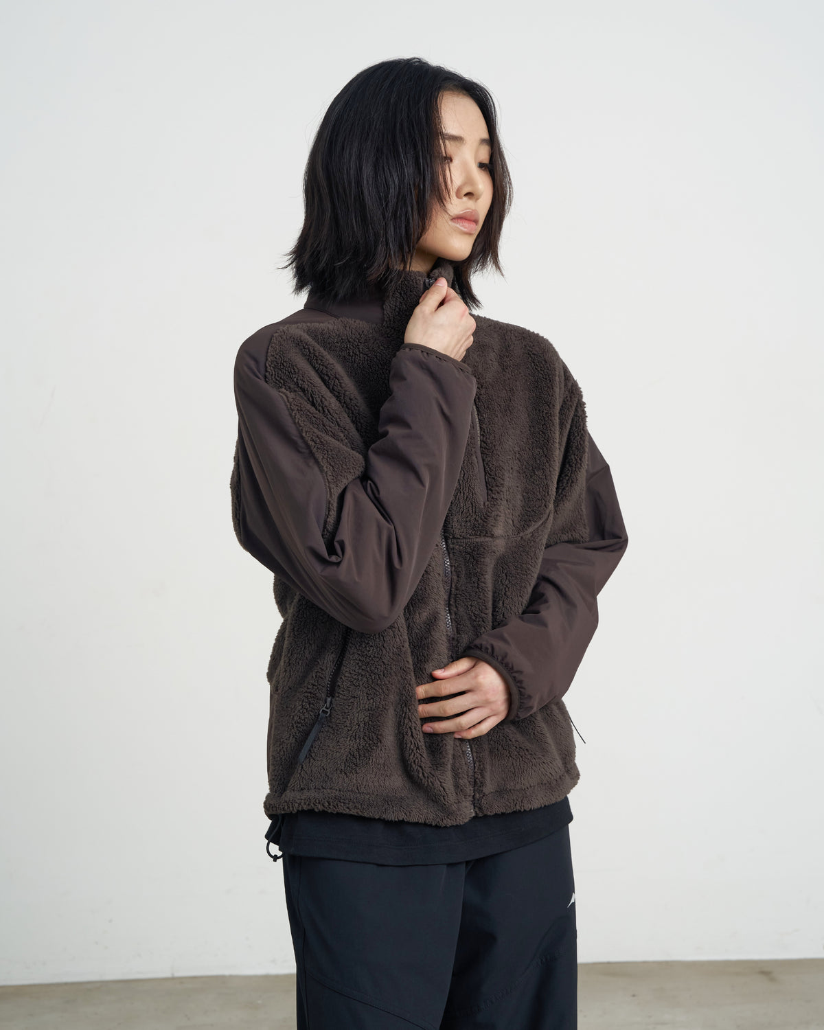 GOYOWEAR / Nylon Shear Fleece Jacket - Brown Grey