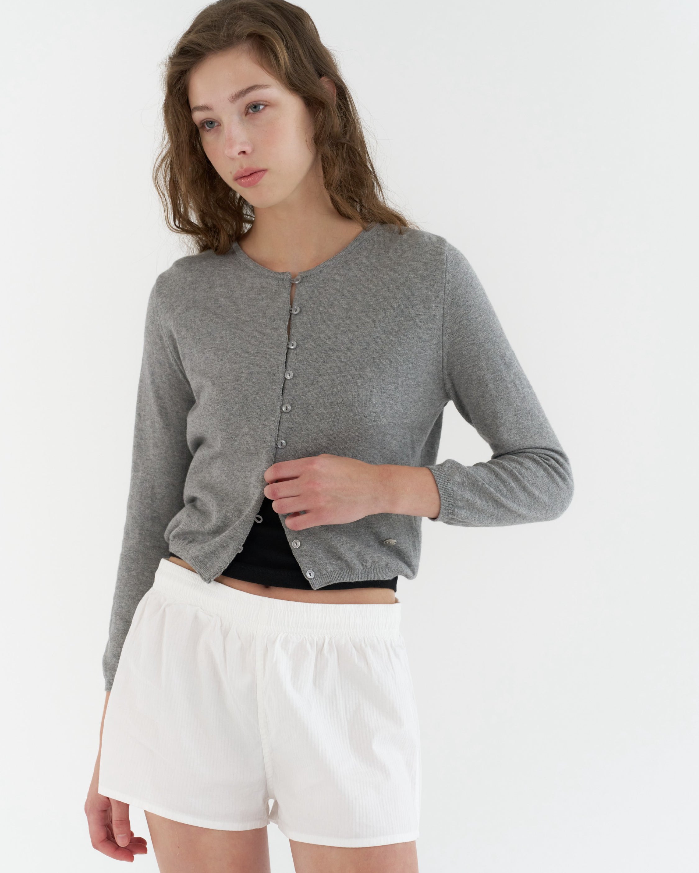 GBH / Cashmere Petite Cardigan - Melange Gray