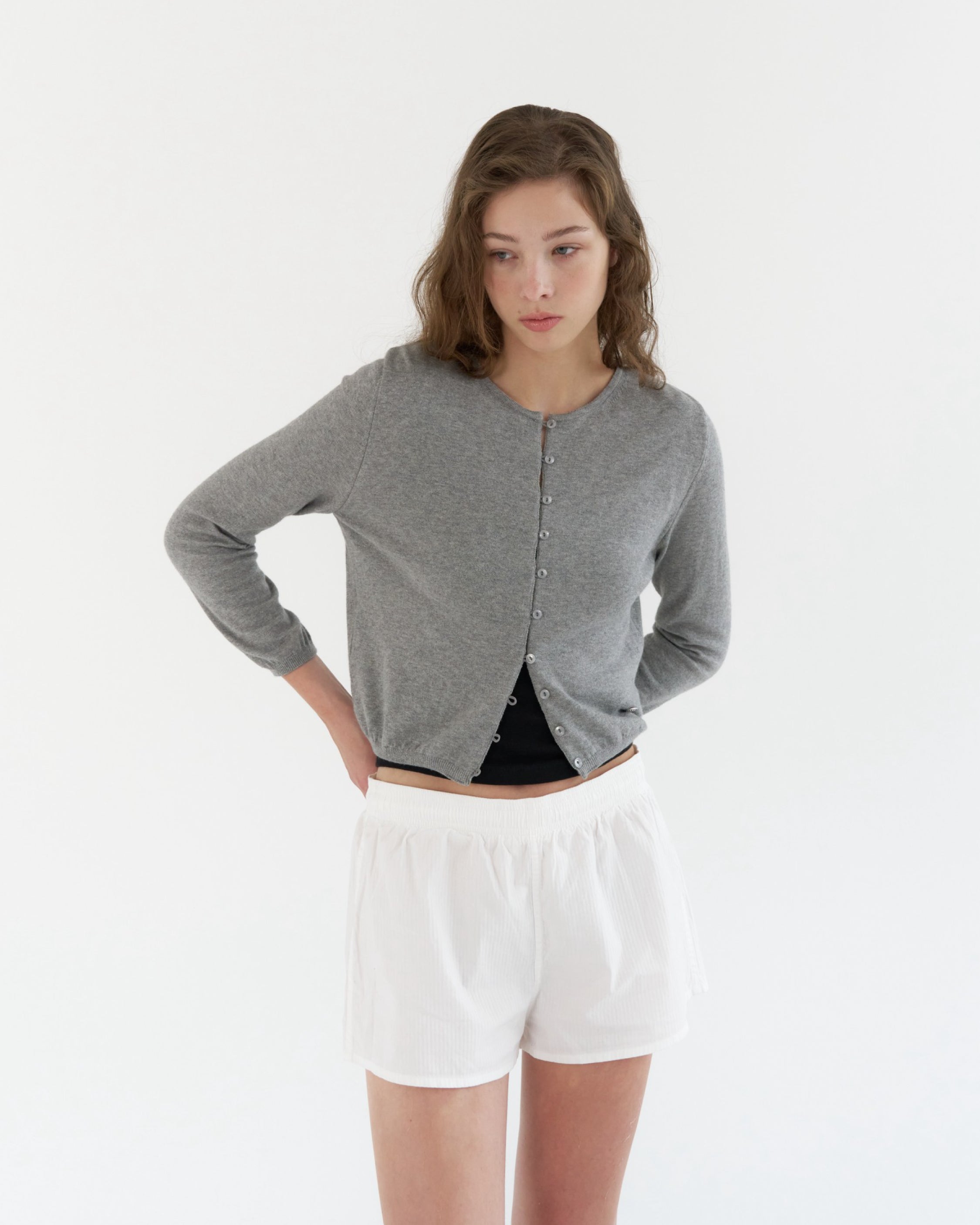 GBH / Cashmere Petite Cardigan - Melange Gray