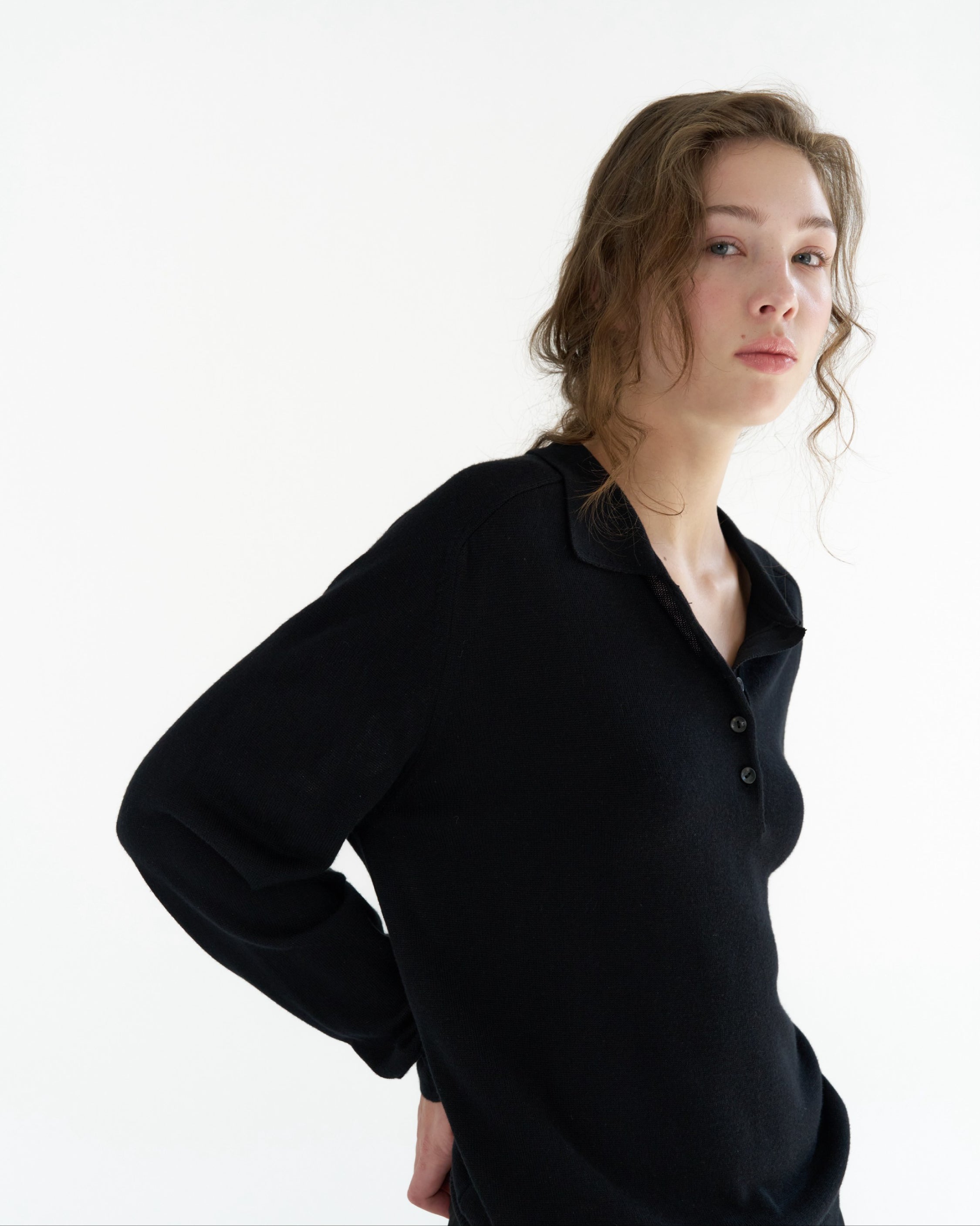 GBH / Wool Silk Polo Knit - Black