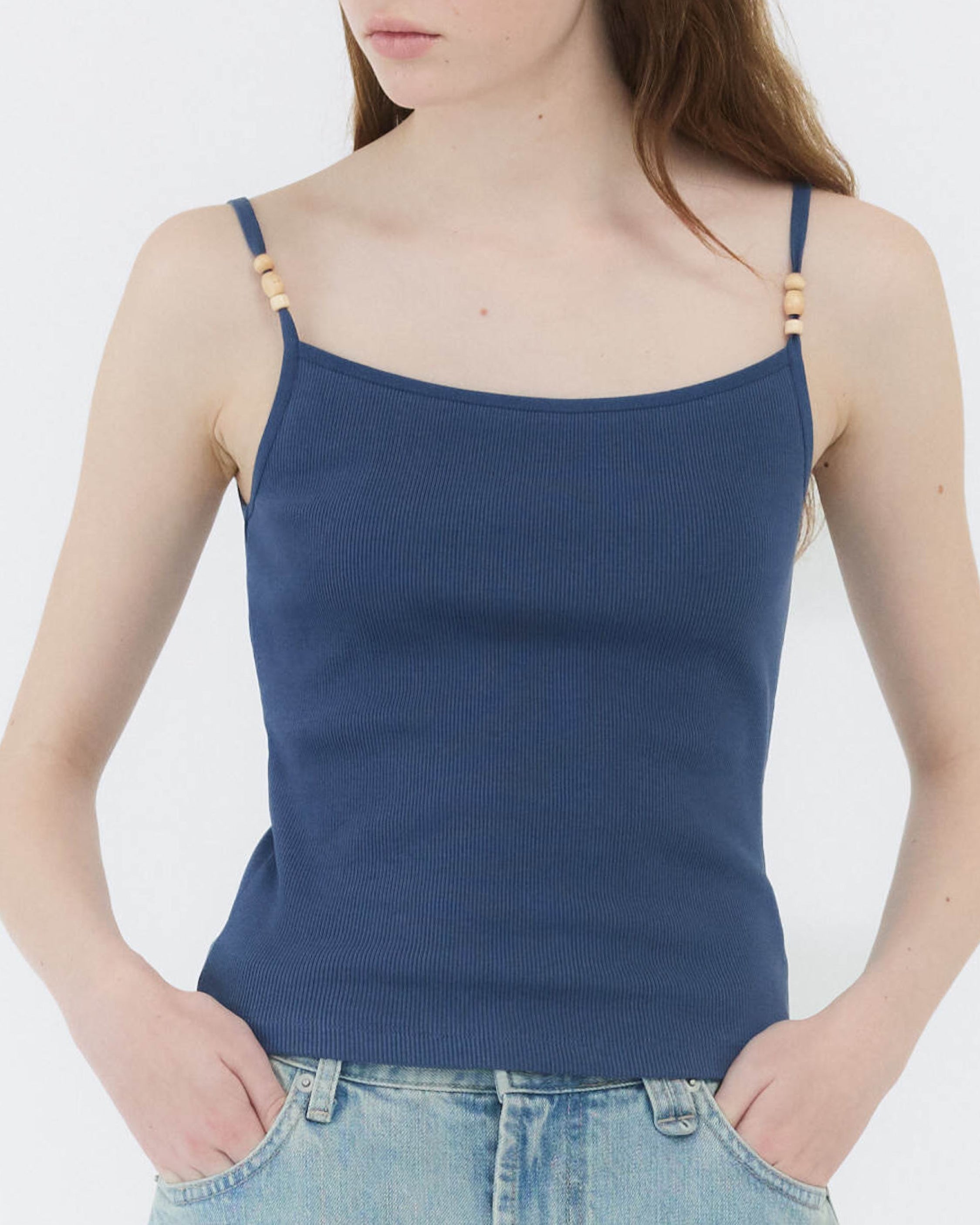 GBH / Wood Beads Sleeveless - Blue Grey
