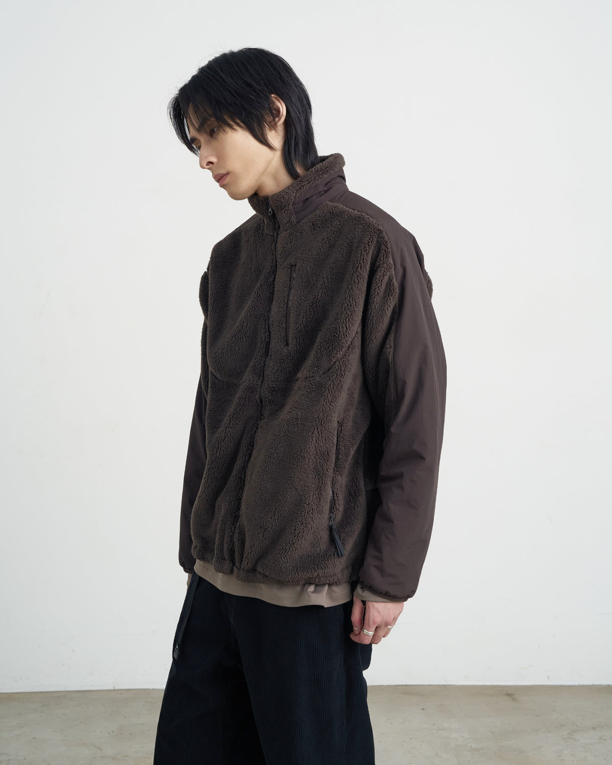 GOYOWEAR / Nylon Shear Fleece Jacket - Brown Grey