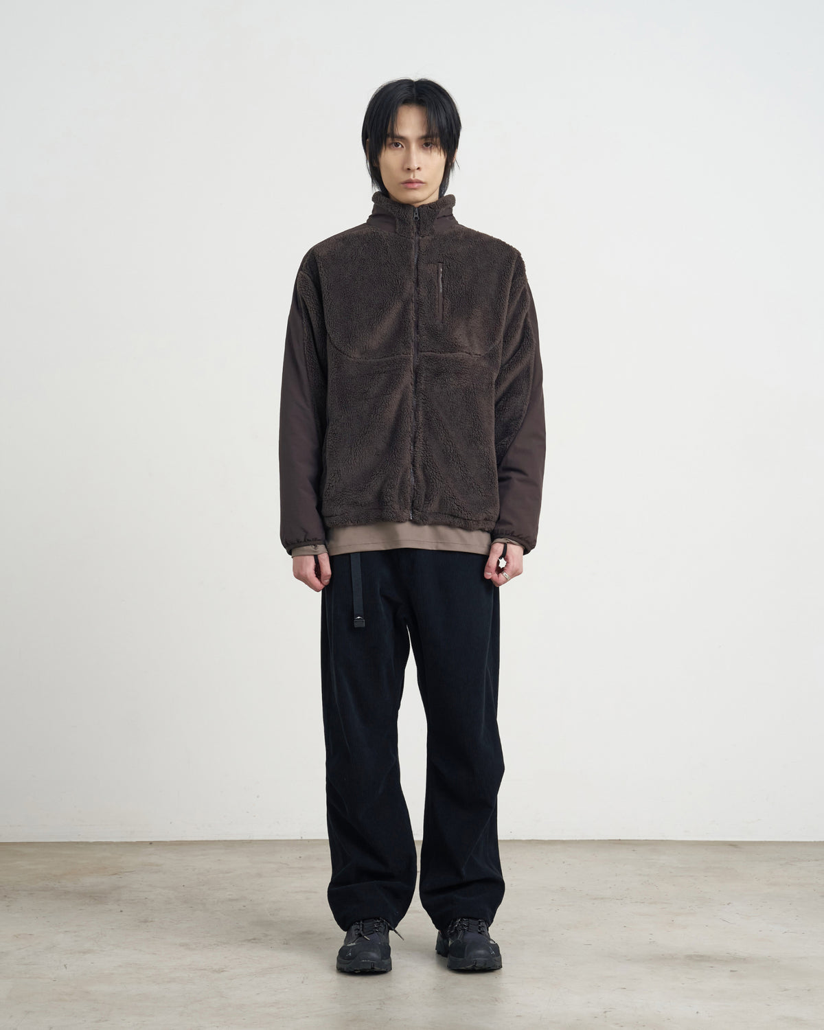 GOYOWEAR / Nylon Shear Fleece Jacket - Brown Grey