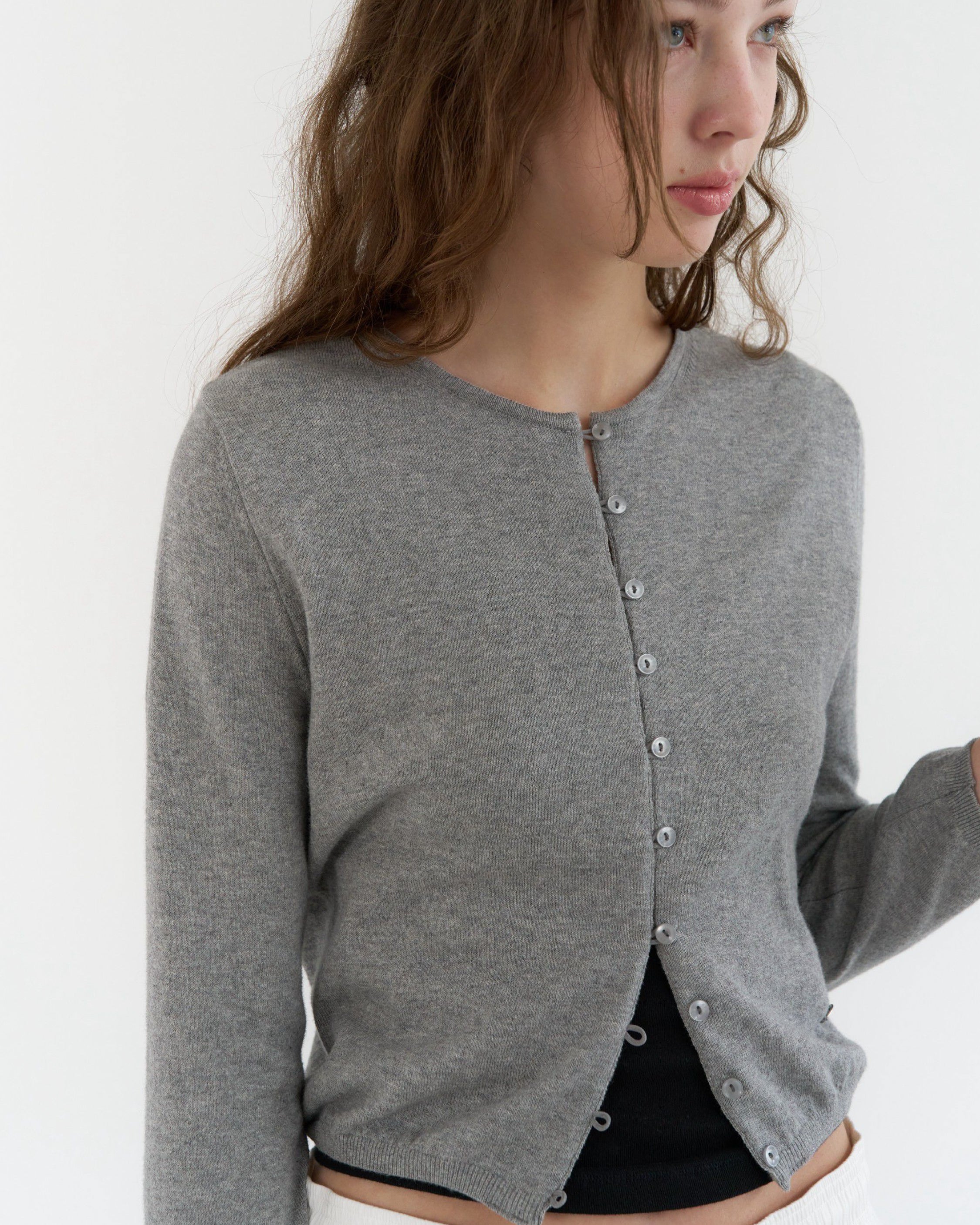 GBH / Cashmere Petite Cardigan - Melange Gray