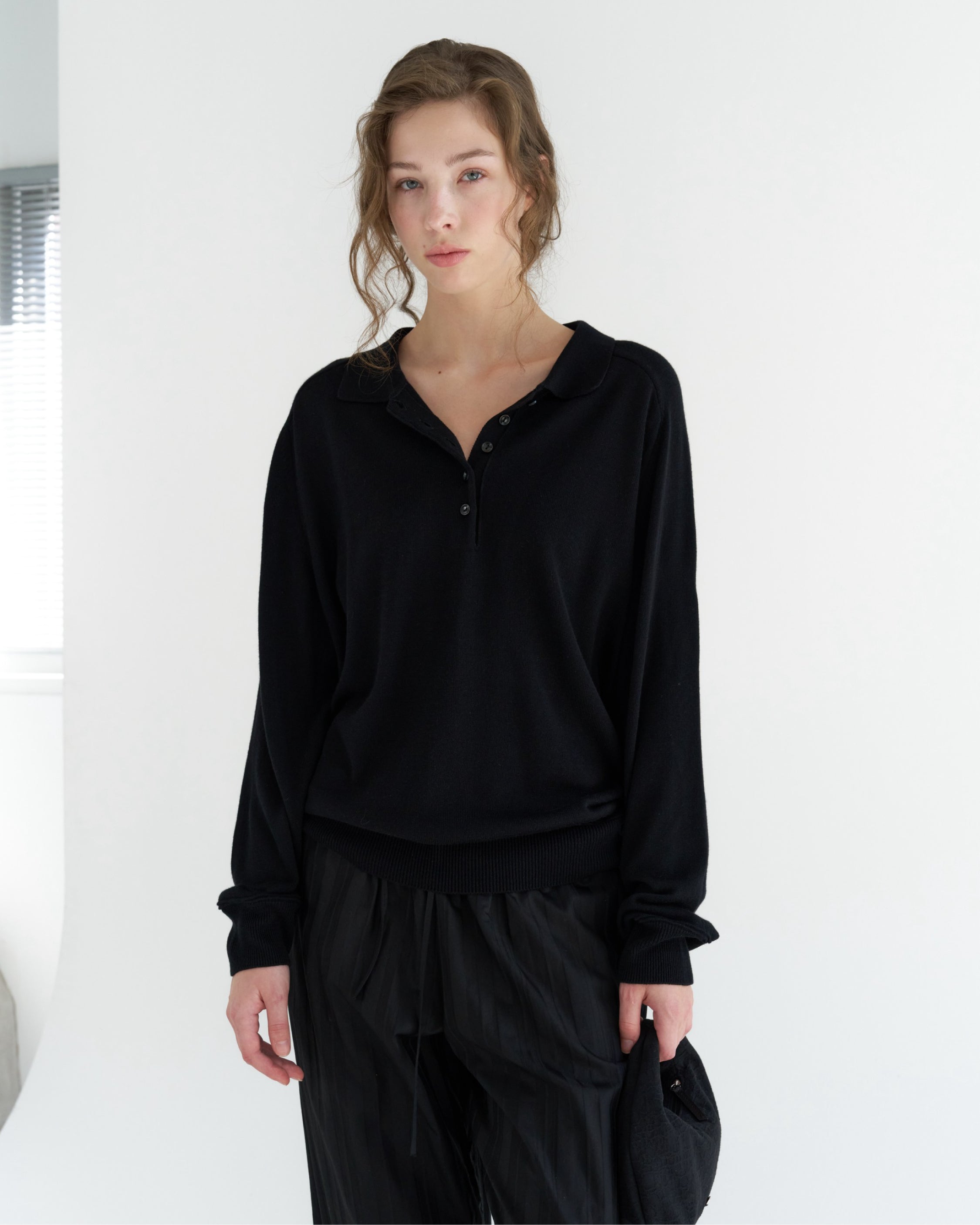 GBH / Wool Silk Polo Knit - Black