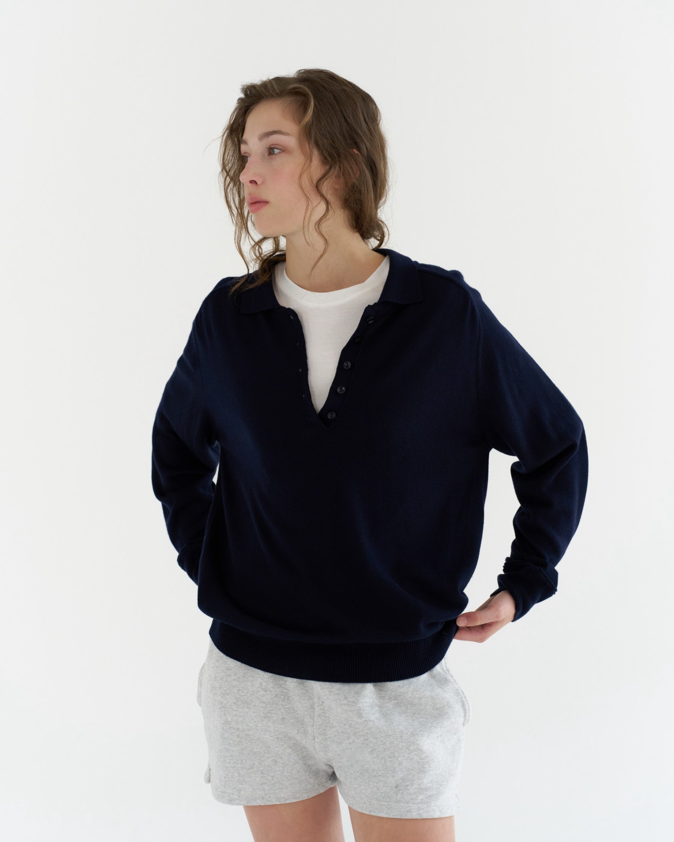 GBH / Wool Silk Polo Knit - Navy