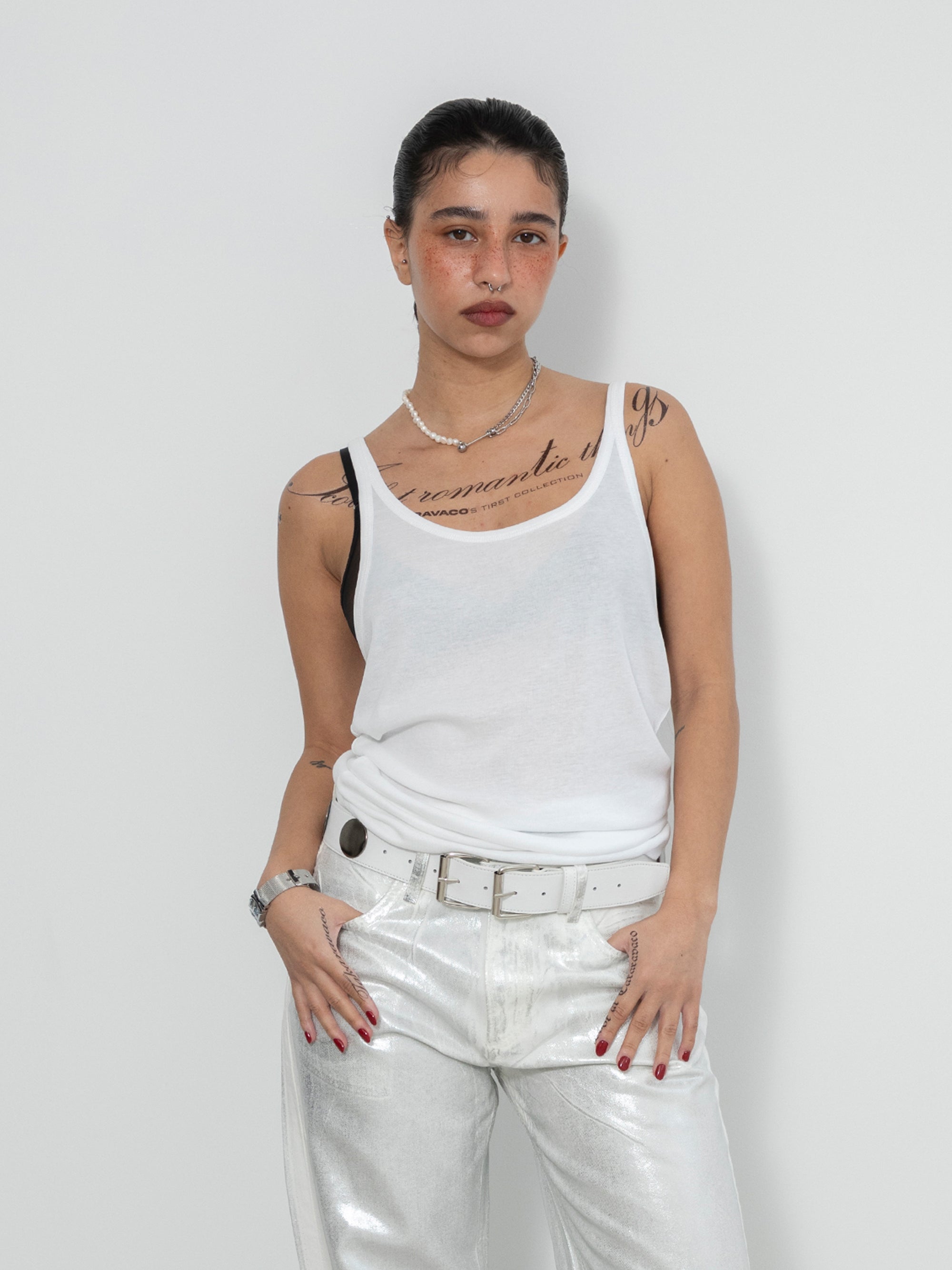 Mirror Rivet Belt - White