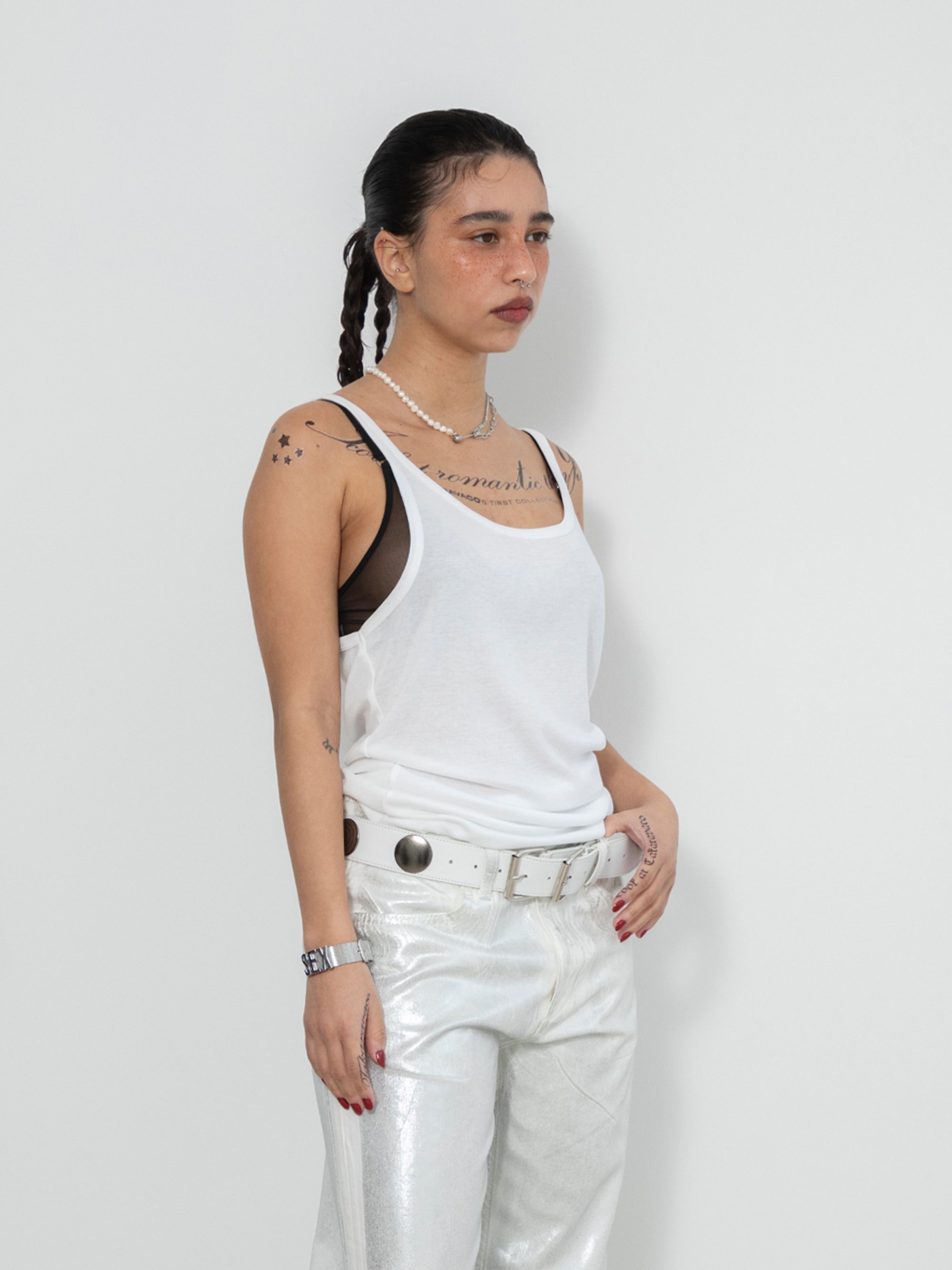 Mirror Rivet Belt - White