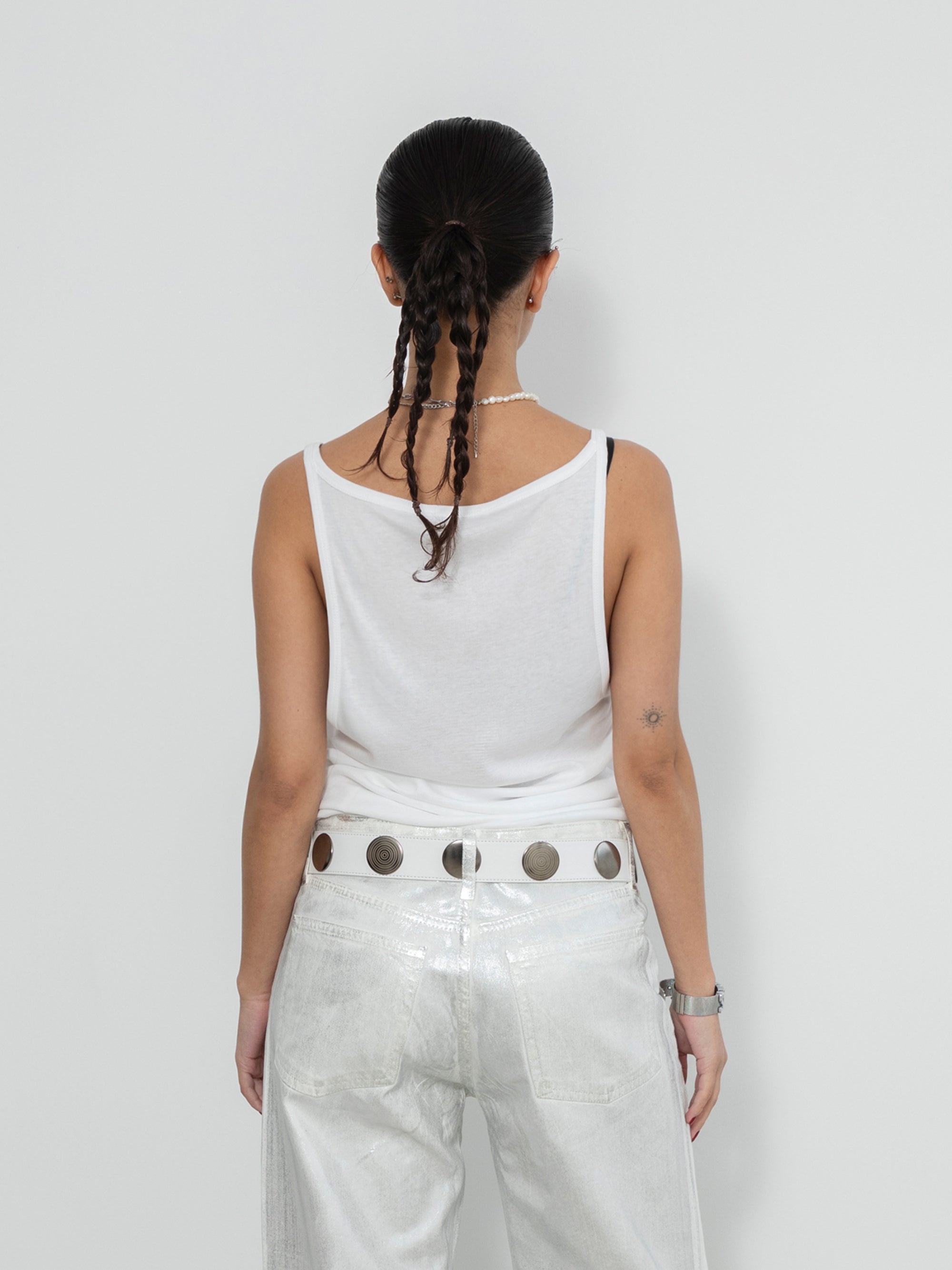 Mirror Rivet Belt - White
